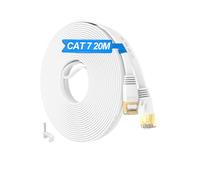 Hombella Ethernet Cable 20m Cat 7 Flat - High Speed LAN Cable 10Gbps 600MHz SFTP Shielded RJ45 Internet Cable for Router, PC, Smart TV, Gaming, Modem - White with Installation Clips