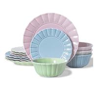 HOMBENE Dinnerware set, Kitchen Plates and Bowls Sets for 4, Porcelain dish set for party, House gift, Microwavable safe, Mixed Colors