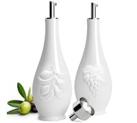 HOMBENE Porcelain Oil and Vinegar Dispenser Set, 11 oz Olive Oil Dispenser Bottle for Kitchen, Ceramic Cooking Oil Container, Oil Cruet w/Funnel, Dripless Spout, 300ml, 2 Pack
