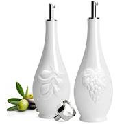 HOMBENE Porcelain Oil and Vinegar Dispenser Set, 16 oz Olive Oil Dispenser Bottle for Kitchen, Ceramic Cooking Oil Container, Oil Cruet w/Funnel, Dripless Spout, 480ml, 2 Pack