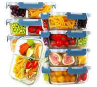 HOMBERKING 8 Pack Glass Meal Prep Containers 3 Compartment, 36oz Glass Food Storage Containers with Lids, Airtight Glass Lunch Bento Boxes, BPA-Free & Leak Proof (8 lids & 8 Containers) - Blue