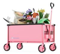 Hombetta Collapsible Wagon Cart with Wheels, 150L Lightweight Foldable Utility Cart, Portable Rolling Wagon for Garden, Shopping, Sports, Camping, Transport, Pink