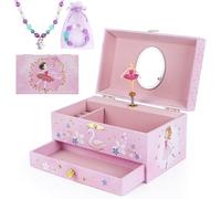 hombrima Music Jewellery Box with Drawer Necklace Bracelet, Musical Jewelry Storage Case with Spinning Ballerina Gift Set for Kids Girls Children Daughter (Pink Ballerina)