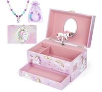 hombrima Music Jewellery Box with Drawer Necklace Bracelet, Musical Jewelry Storage Case with Spinning Ballerina Gift Set for Kids Girls Children Daughter (Pink Horse)