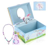 hombrima Music Jewellery Box with Necklace Bracelet, Musical Jewelry Storage Case with Spinning Unicorn Gift Set for Kids Girls Children Daughter (Blue-BLPN2301)