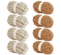 HOMBYS 8 Pack Assorted Chunky Yarn for Crocheting & Knitting, Super Bulky Soft Fluffy Plush Fuzzy Thick Chenille Yarn, 4 Khaki & 4 Coffee (27yds, 8 oz Each Skein)