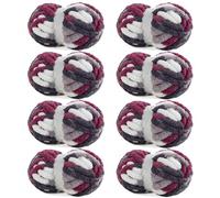 HOMBYS 8 Pack Giant Chunky Yarn for Crocheting and Knitting, Super Bulky Large Soft Fluffy Tie Dye Plush Fuzzy Mixed Color Thick Chenille Yarn (Wine Red, Grey, White)