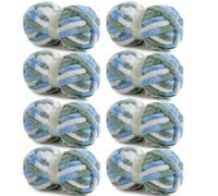 HOMBYS 8 Pack Giant Chunky Yarn for Crocheting,Super Bulky Large Soft Fluffy Yarn,Tie Dye Plush Fuzzy Yarn,Mixed Color Thick Chenille Yarn for Hand Knitting/Arm Knitting (Sky Blue,Green,White)