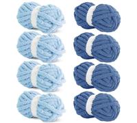 HOMBYS 8 Pieces Assorted Thick Yarns for Crocheting, Super Bulky, Large, Soft, Fluffy Plush Yarn, Thick Chenille Yarn for Hand Knitting/Arm Knitting, Blue (27 m, 227 g per skein)