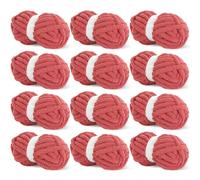 HOMBYS Chunky Red Chenille Yarn for Crochet, Chunky Fluffy Yarn for Knitting, Chunky Yarn for Hand-Knitting 12 Jumbo Pack (24.7 m, 0.2 kg each skein)