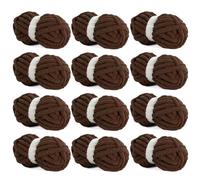 Hombys Dark Coffee Chunky Chenille Yarn for Crocheting and Knitting, Super Bulky Thick Fluffy Yarn for Hand Knitting Blanket, Soft Plush Yarn, 12 Jumbo Pack (27 yds, 8 oz Each Skein)