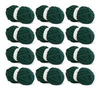 HOMBYS Dark Green Chunky Chenille Yarn for Crocheting, Bulky Thick Fluffy for Knitting, Super Bulky for Hand Knitting Blanket, Soft Plush, 12 Jumbo Pack (27 Yds, 8 Oz Each Skein)