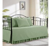 HOMBYS Daybed Sets- Diamond Stitching Daybed Bedding Set, All Season Cozy Bedding with Bedskirt with Shams Twin Size, 75"x39" 5 Piece,100% Microfiber (Sage Green, 75"x39")