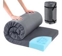 HOMBYS Memory Foam Camping Mattress Pad,Portable Sleeping Pad for Adult,Waterproof Cot Mattress,Roll Up Floor Mattress,Foldable Backpacking Travel Bed for Hiking,Guest Bed,Dark Grey,75x30x3