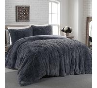 HOMBYS Oversized King Faux Fur Fluffy Comforter Set 120x120, 3 Piece Shaggy Plush Velvet Bedding Thick Comforter with Shams, Extra Soft and Warm