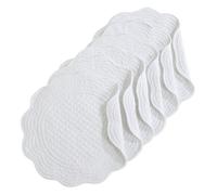 HOMBYS Quilted Placemats Set of 6 Washable Round Placemats for Kitchen Table-100% Cotton Fabric 14 Inch Round Table Mats, Cotton Fabric with Microfiber Filling, (14"x14", Pure White)