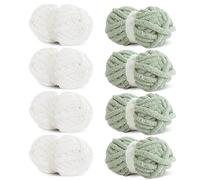 HOMBYS Set of 8 Assorted Thick Yarn Balls for Crochet, Super Bulky, Soft and Fluffy, Thick Chenille Yarn for Hand Knitting/Hand Crochet, 4 White and 4 Sage Green (30 m,