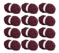 HOMBYS Wine Red Chunky Chenille Yarn for Crocheting, Bulky Thick Fluffy Yarn for Knitting,Super Bulky Chunky Yarn for Hand Knitting Blanket, Soft Plush Yarn, 12 Jumbo Pack (27yds,8 oz Each Skein)