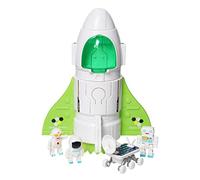 HOMCENT Spaceship Toy for Kids, Space Shuttle Toys with Lights&Sound, 3 Astronauts Figure, Openable Cockpit, Spray Exhaust, Astro Venture Space Playset with Lunar Car (Green)