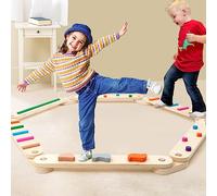 HOMCENT Wooden Balance Beam Set, Montessori Obstacle Course for Kids 3+, 40kg Max Load, No-Assembly Indoor Outdoor Gymnastics Toy for Boys Girls