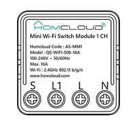 Homcloud Mini Smart Module 1 Channel WiFi Smart Switch Flush-Mounted for 503 Electric Box Controllable via App, Alexa or Google