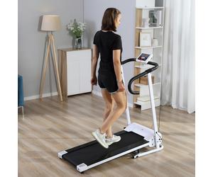 HOMCOM 1.25HP Motorised Electric Treadmill Running Machine Fitness Folding - White - 125cm x 61cm x 118cm