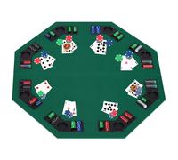 HOMCOM 1.2m/48 Inches Foldable Poker Table Top 8 Players Blackjack Chip Trays - Green - Flannel cover, MDF Board, black metal tube frame - 120 x 120 (cm)