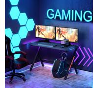 Homcom 1.2M Gaming Desk Computer Table Led Light With Cup Holder Headphone In Black Black