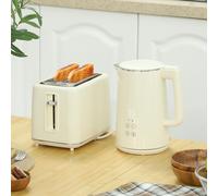 HOMCOM 1.5L 3000W Fast Boil Electric Kettle and 2 Slice Toaster Set - Beige | TJ Hughes