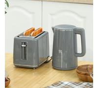 HOMCOM 1.5L 3000W Fast Boil Electric Kettle and 2 Slice Toaster Set, Beige - Grey