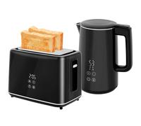 1.5L 3000W Fast Boil Electric Kettle and 2 Slice Toaster Set HOMCOM Black 2 Pack