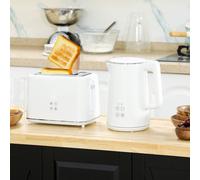 HOMCOM Digital Kettle and Toaster Set, 1.5L 3000W Fast Boil Kettle, 2 Slice Toaster Kitchen Set with 7 Level Browning Controls, Defrost, Reheat, Keep Warm, Crumb Tray and LED Touch Display, White