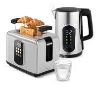 HOMCOM 1.5L 3000W Kettle and Toaster Set with LED Touch Screen, Silver | Electric Kettle w/ Strix Thermostat, Stainless Steel, 2 Hour Keep Warm, 2 Slice Toaster, Warming Rack, 6 Browning Levels 930W