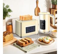 HOMCOM 1.7L 3000W Kettle and Toaster Set with LED Touch Screen, Cream