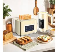 HOMCOM 800-282V70CW Cream White Rapid Boil 1.7L Kettle and 2 Slice Toaster Set - Size: 2 Slice & 1.7L - Wilko