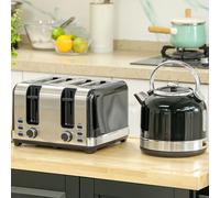 Electric Kettle and 4 Slice Toaster Set, Black Fast Boil 1.7L 3000W