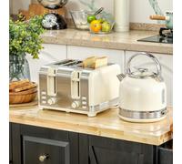 HOMCOM Polished Metal Kettle and Toaster Set - Cream, none