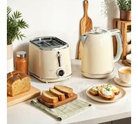 HOMCOM 1.7L 3000W Kettle and 2 Slice Toaster with Keep Warm Memory Function - Cream