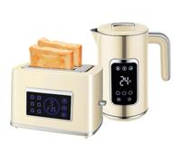 HOMCOM 1.7L 3000W Kettle and Toaster Set with LED Touch Screen, Cream