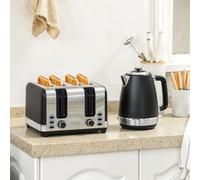 HOMCOM 1.7L 3000W Quick Boil Kettle and 4 Slice Toaster Set Crumb Tray Black