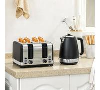 HOMCOM 1.7L 3000W Quick Boil Kettle and 4 Slice Toaster Set Crumb Tray Black