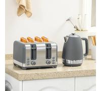 Homcom 1.7L 3000W Quick Boil Kettle And 4 Slice Toaster Set Crumb Tray In Grey Grey