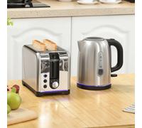 HOMCOM 1.7L 3000W Rapid Boil Jug Kettle and 2-Slice Toaster Set, Silver Tone