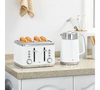 HOMCOM Rapid Boil Kettle & 4 Slice Toaster Set w/Strix Thermostat, 1.7L 3000W in White HOMCOM White