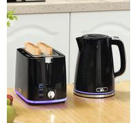 HOMCOM 800-284V70BK Black Rapid Boil 1.7L Kettle and 2 Slice Toaster Set - Size: 2 Slice & 1.7L - Wilko