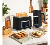 HOMCOM 1.7L 3000W Kettle and Toaster Set with LED Touch Screen, Black | Rapid Boil Jug Kettle, Stainless Steel Inner, Keep Warm Memory Function, Cool Touch Body, 2 Slice Toaster, 6 Browning Levels