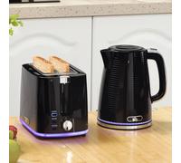 HOMCOM 800-284V70BK Black Rapid Boil 1.7L Kettle and 2 Slice Toaster Set - Size: 2 Slice & 1.7L - Wilko