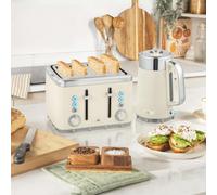 HOMCOM 1.7L 3000W Rapid Boil Kettle and 4 Slice Toaster Set Crumb Tray Black - Cream - Kettle: 21.2 x 15.5 x 25.5 cm, Toaster: 28 x 26.8 x 18.9 cm - Kettle and Toaster Set