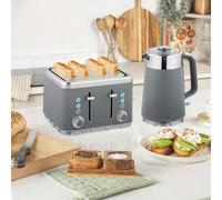 HOMCOM 1.7L 3000W Rapid Boil Kettle and 4 Slice Toaster Set Crumb Tray Black - Grey - Kettle: 21.2L x 15.5W x 25.5H cm; Toaster: 28L x 26.8W x 18.9H cm - Kettle and Toaster Set