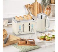 Homcom 1.7L 3000W Rapid Boil Kettle And 4 Slice Toaster Set Crumb Tray In Cream Cream